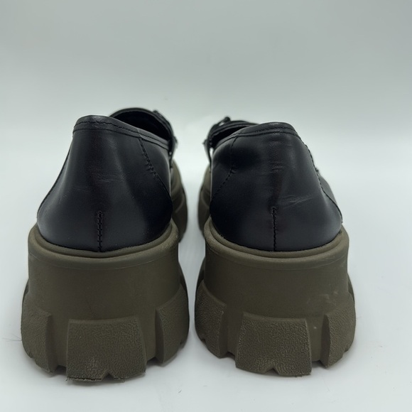 Steve Madden Trifecta Black and Olive Leather Platform lug sole Loafers Size 8 - Picture 4 of 8
